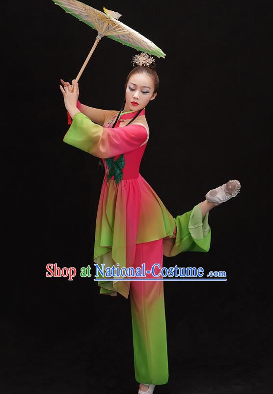 China Folk Dance Fan Dance Clothing Group Dance Performance Costume Yangko Dance Rosy Uniforms