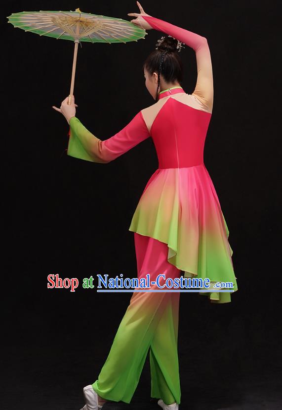 China Folk Dance Fan Dance Clothing Group Dance Performance Costume Yangko Dance Rosy Uniforms