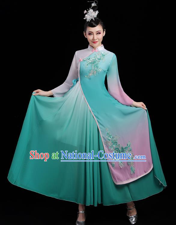 Chinese Classical Dance Costumes Palace Fan Dance Green Dress Traditional Umbrella Dance Clothing