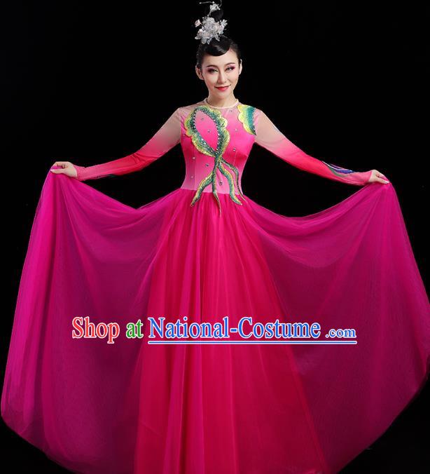 China Modern Dance Clothing Stage Performance Rosy Veil Dress Spring Festival Gala Opening Dance Costume