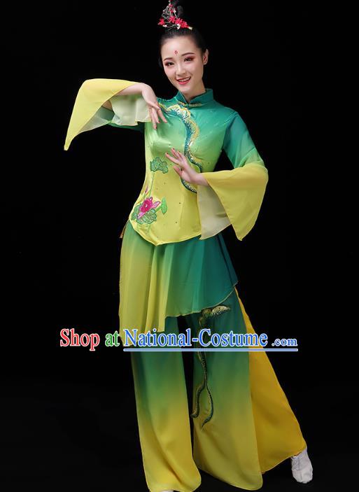 China Group Dance Lotus Dance Clothing Folk Dance Fan Dance Costume Yangko Dance Green Uniforms