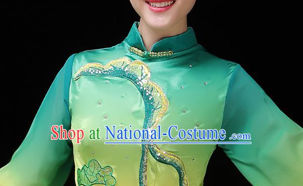 China Group Dance Lotus Dance Clothing Folk Dance Fan Dance Costume Yangko Dance Green Uniforms