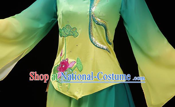 China Group Dance Lotus Dance Clothing Folk Dance Fan Dance Costume Yangko Dance Green Uniforms