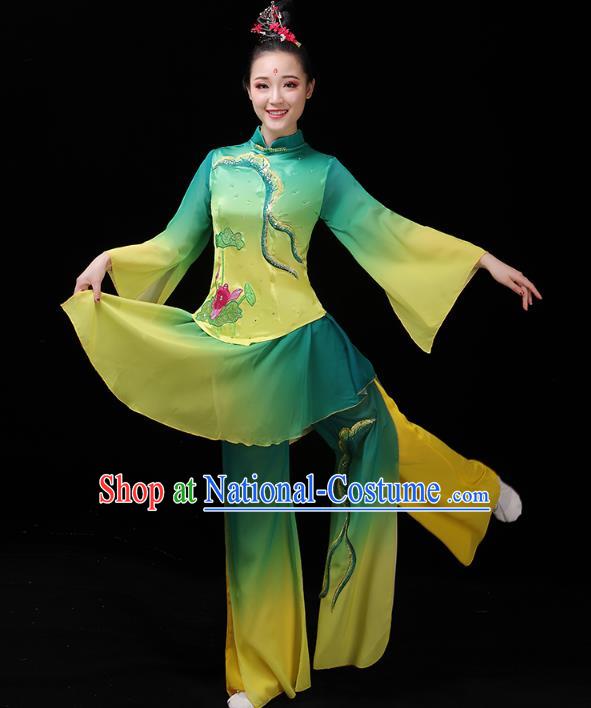 China Group Dance Lotus Dance Clothing Folk Dance Fan Dance Costume Yangko Dance Green Uniforms