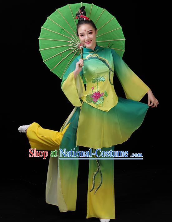 China Group Dance Lotus Dance Clothing Folk Dance Fan Dance Costume Yangko Dance Green Uniforms