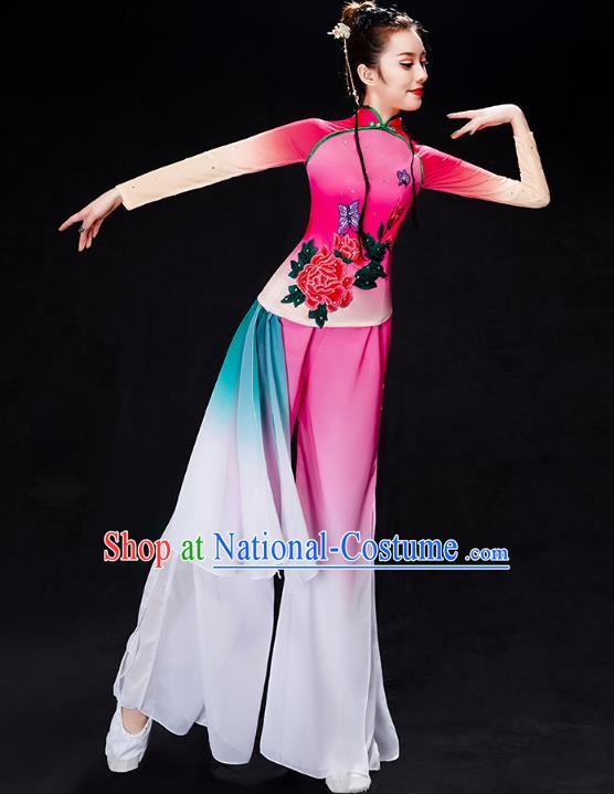 China Yangko Dance Rosy Uniforms Fan Dance Stage Performance Clothing Folk Dance Costume