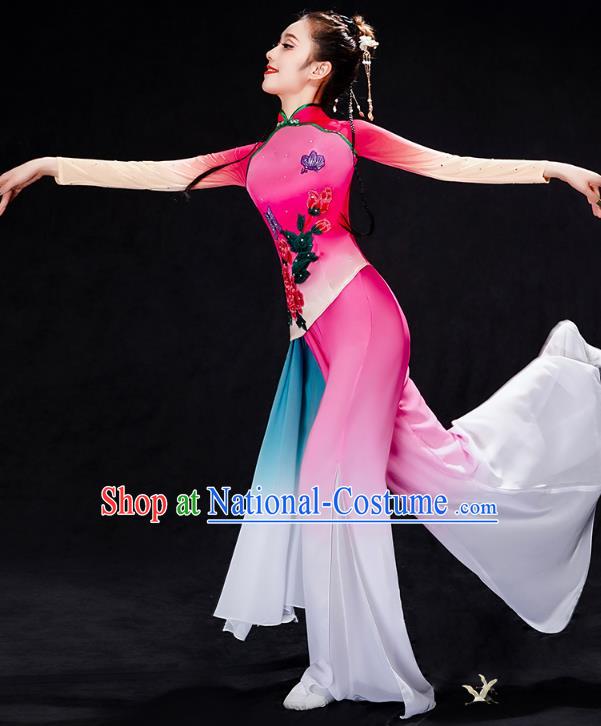 China Yangko Dance Rosy Uniforms Fan Dance Stage Performance Clothing Folk Dance Costume