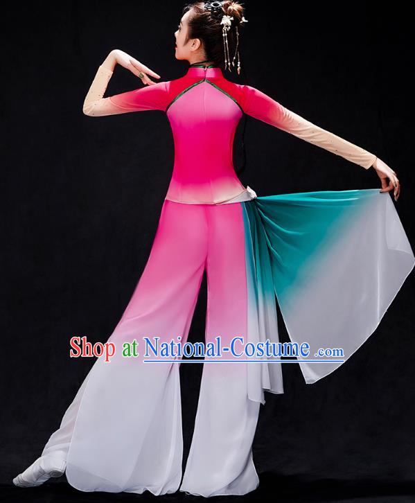 China Yangko Dance Rosy Uniforms Fan Dance Stage Performance Clothing Folk Dance Costume