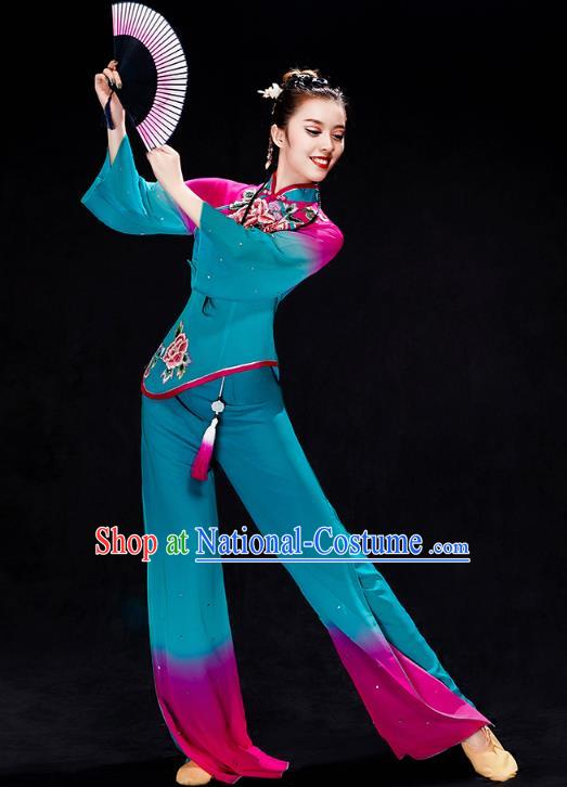 China Folk Dance Costume Yangko Dance Blue Uniforms Fan Dance Stage Performance Clothing