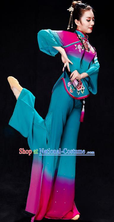 China Folk Dance Costume Yangko Dance Blue Uniforms Fan Dance Stage Performance Clothing