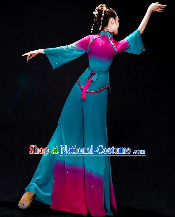 China Folk Dance Costume Yangko Dance Blue Uniforms Fan Dance Stage Performance Clothing