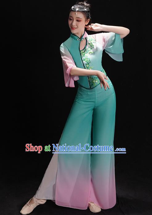 China Fan Dance Clothing Folk Dance Costume Jiaozhou Yangko Dance Green Uniforms