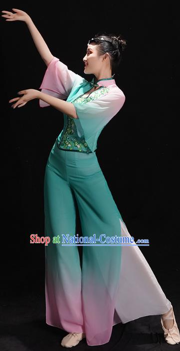 China Fan Dance Clothing Folk Dance Costume Jiaozhou Yangko Dance Green Uniforms