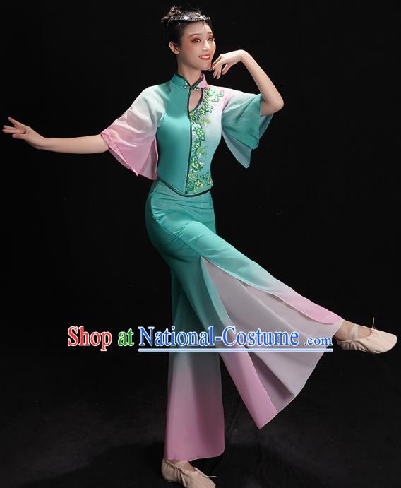 China Fan Dance Clothing Folk Dance Costume Jiaozhou Yangko Dance Green Uniforms