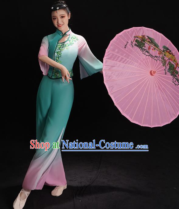 China Fan Dance Clothing Folk Dance Costume Jiaozhou Yangko Dance Green Uniforms