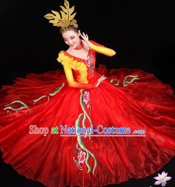 China Spring Festival Gala Opening Dance Costume Flower Dance Clothing Chorus Group Performance Red Dress