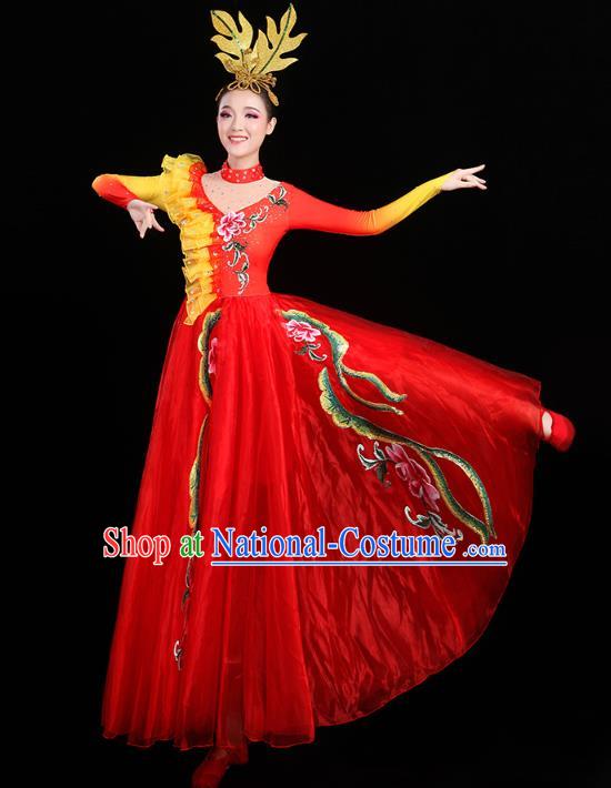 China Spring Festival Gala Opening Dance Costume Flower Dance Clothing Chorus Group Performance Red Dress