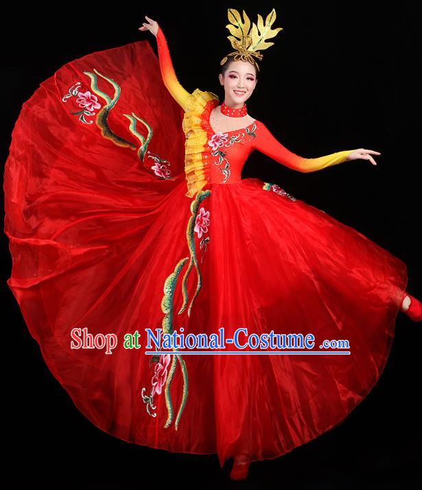 China Spring Festival Gala Opening Dance Costume Flower Dance Clothing Chorus Group Performance Red Dress