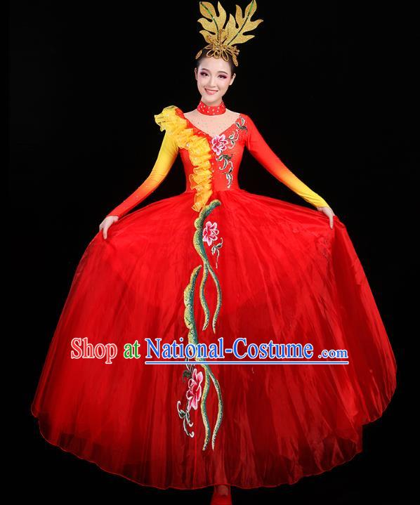 China Spring Festival Gala Opening Dance Costume Flower Dance Clothing Chorus Group Performance Red Dress