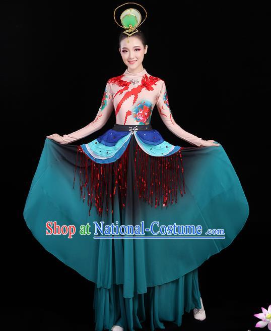 Chinese Traditional Lotus Dance Performance Clothing Classical Dance Costumes Umbrella Dance Deep Green Dress