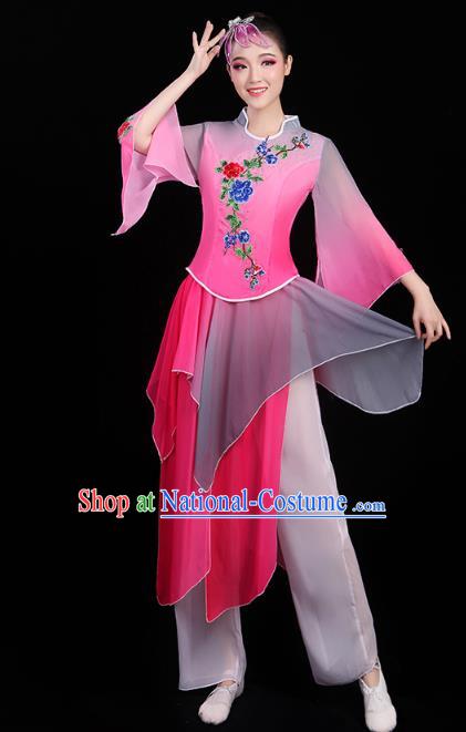 Chinese Traditional Fan Dance Performance Clothing Classical Dance Costumes Umbrella Dance Rosy Outfits