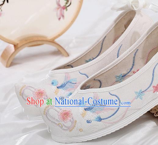 China Ancient Princess Bow Shoes Traditional Hanfu Shoes Embroidered White Cloth Shoes