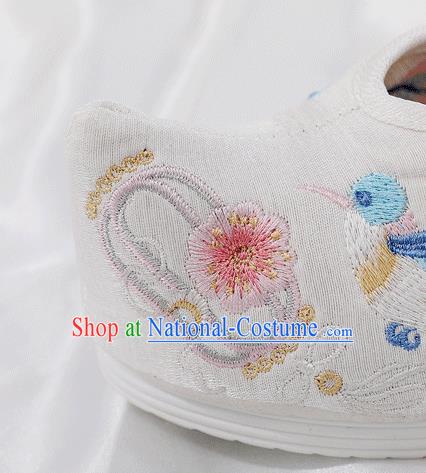 China Ancient Princess Bow Shoes Traditional Hanfu Shoes Embroidered White Cloth Shoes