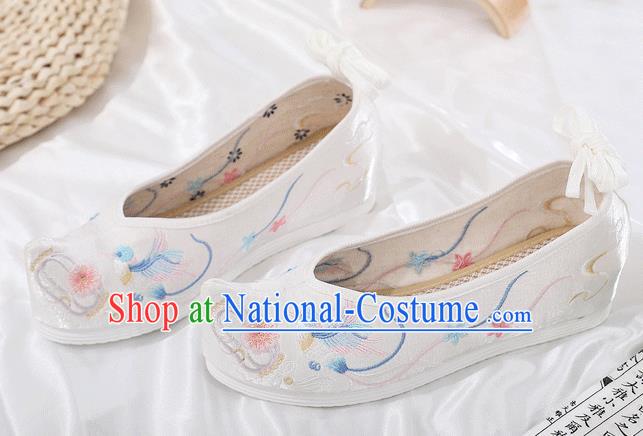 China Ancient Princess Bow Shoes Traditional Hanfu Shoes Embroidered White Cloth Shoes