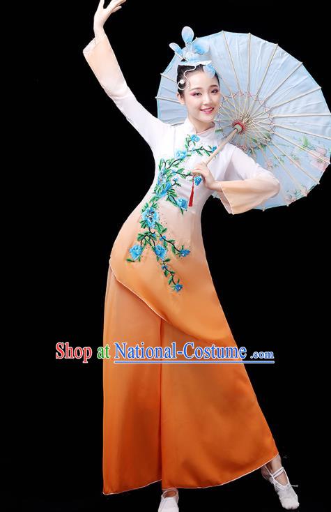 Chinese Umbrella Dance Orange Outfits Traditional Fan Dance Performance Clothing Classical Dance Costume