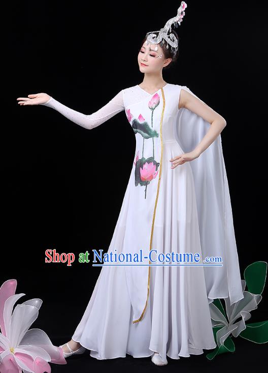 Chinese Umbrella Dance White Dress Traditional Lotus Dance Performance Clothing Classical Dance Costume