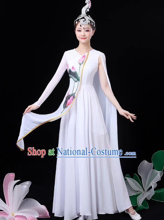 Chinese Umbrella Dance White Dress Traditional Lotus Dance Performance Clothing Classical Dance Costume