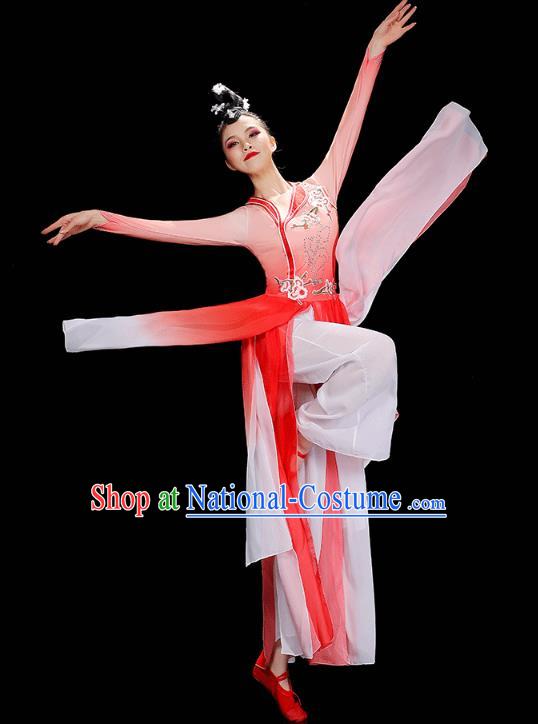 Chinese Umbrella Dance Red Dress Traditional Fan Dance Performance Clothing Classical Dance Costumes