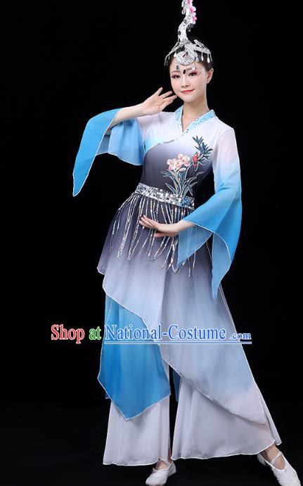 Chinese Traditional Jiangnan Dance Performance Clothing Classical Dance Costume Umbrella Dance Blue Dress Outfits