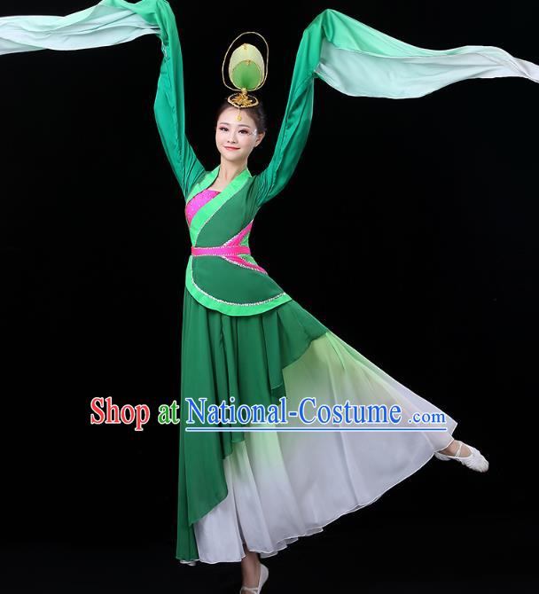 Chinese Classical Dance Costume Umbrella Dance Green Dress Traditional Water Sleeve Dance Performance Clothing