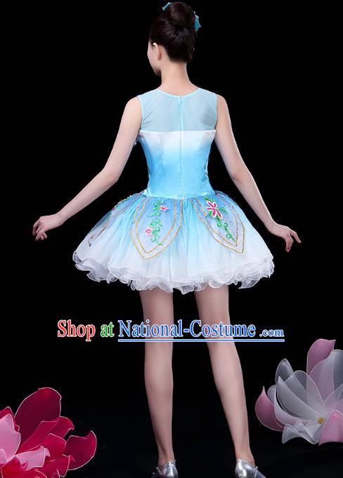 China Jazz Dance Embroidered Blue Bubble Dress Spring Festival Gala Opening Dance Costume Modern Dance Clothing