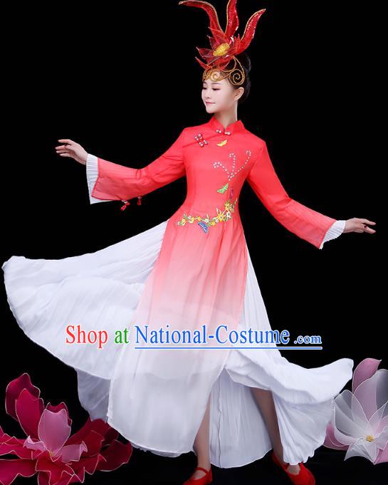 Chinese Umbrella Dance Red Dress Traditional Performance Clothing Classical Dance Costume