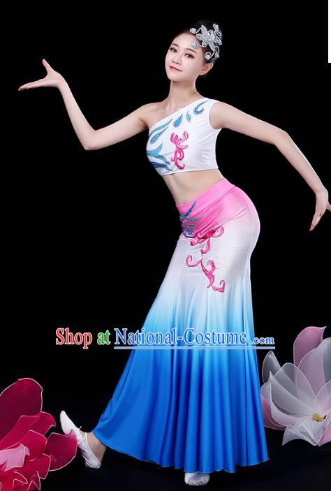 Chinese Yunnan Ethnic Peacock Dance Costume Traditional Dai Minority Nationality Stage Performance Dress Outfits