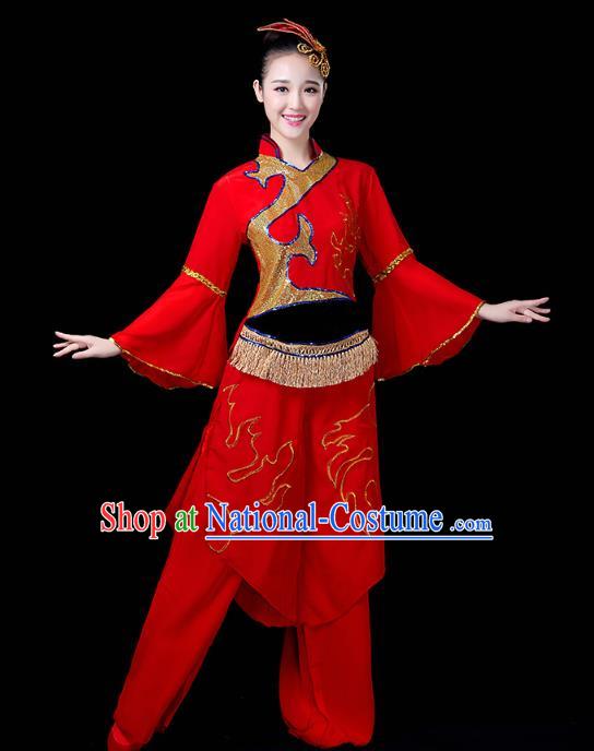 China Drum Dance Costume Yangko Dance Red Uniforms Folk Dance Fan Dance Clothing