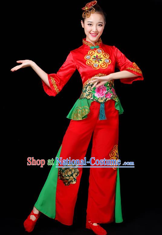 China Folk Dance Group Dance Clothing Drum Dance Costume Jiaozhou Yangko Dance Red Uniforms