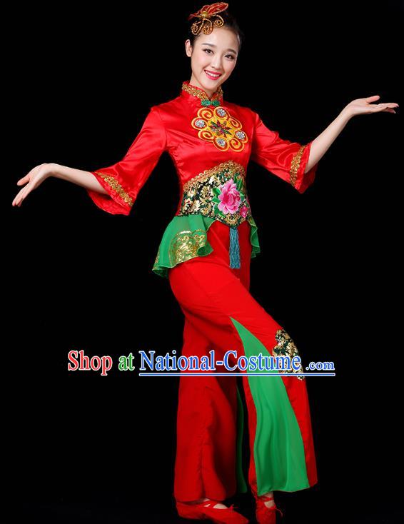 China Folk Dance Group Dance Clothing Drum Dance Costume Jiaozhou Yangko Dance Red Uniforms