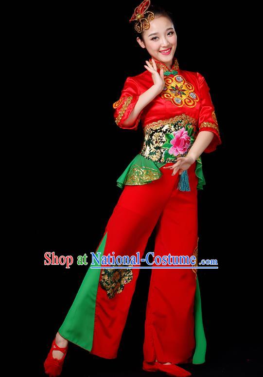 China Folk Dance Group Dance Clothing Drum Dance Costume Jiaozhou Yangko Dance Red Uniforms