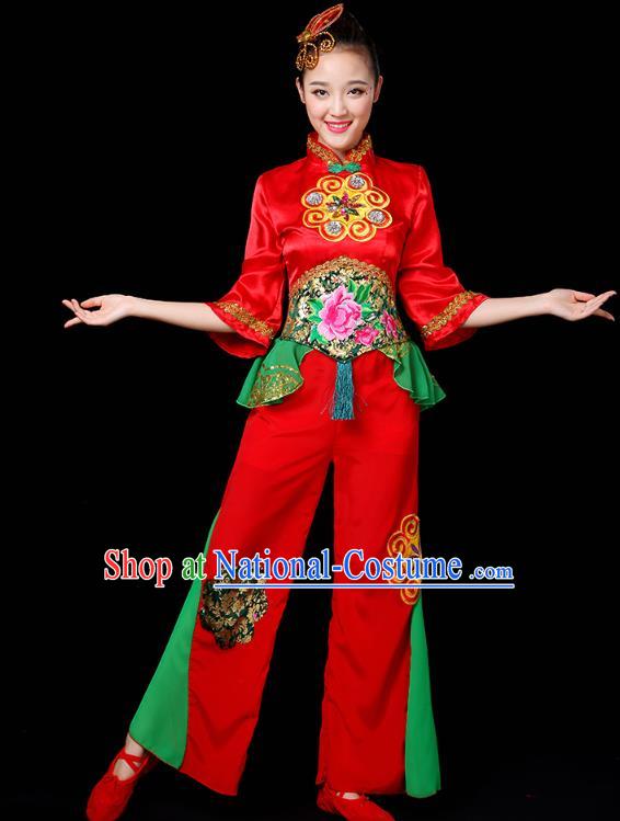 China Folk Dance Group Dance Clothing Drum Dance Costume Jiaozhou Yangko Dance Red Uniforms