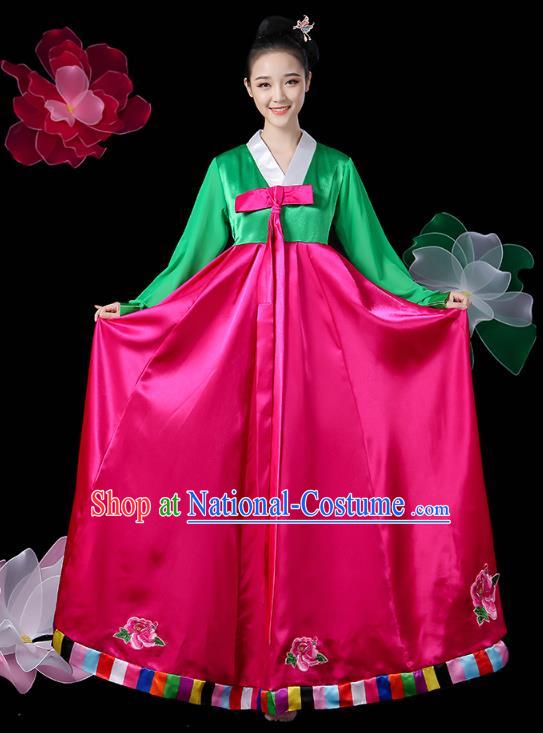 Chinese Korean Ethnic Folk Dance Costume Traditional Minority Nationality Stage Performance Rosy Dress Outfits