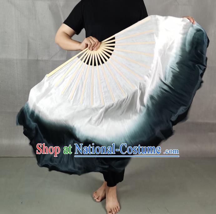 China Atrovirens Long Ribbon Prop Fan Classical Dance Silk Fan Yangko Dance Folding Fan