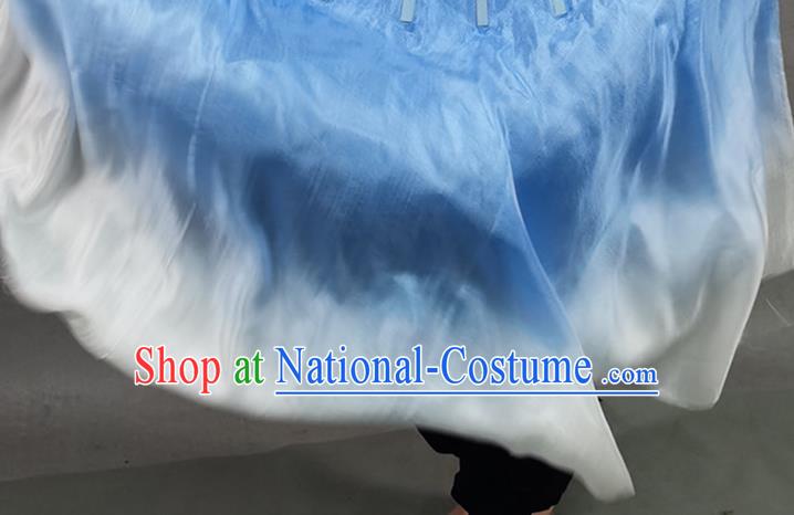 China Yangko Dance Folding Fan Blue Long Ribbon Prop Fan Classical Dance Silk Fan