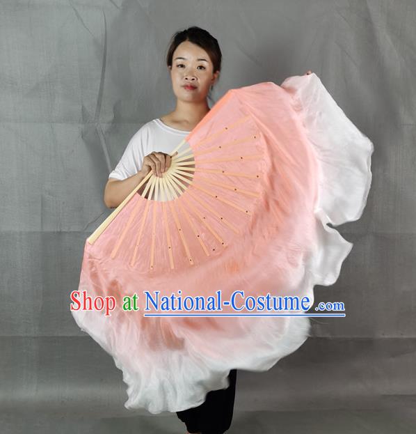 China Classical Dance Silk Fan Jiaozhou Yangko Dance Folding Fan Stage Performance Pink Long Ribbon Fan