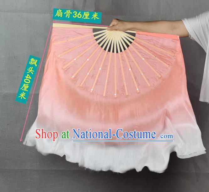 China Classical Dance Silk Fan Jiaozhou Yangko Dance Folding Fan Stage Performance Pink Long Ribbon Fan