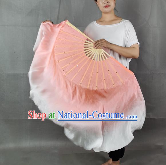 China Classical Dance Silk Fan Jiaozhou Yangko Dance Folding Fan Stage Performance Pink Long Ribbon Fan