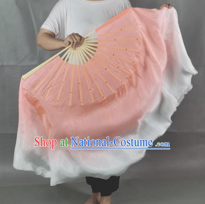 China Classical Dance Silk Fan Jiaozhou Yangko Dance Folding Fan Stage Performance Pink Long Ribbon Fan