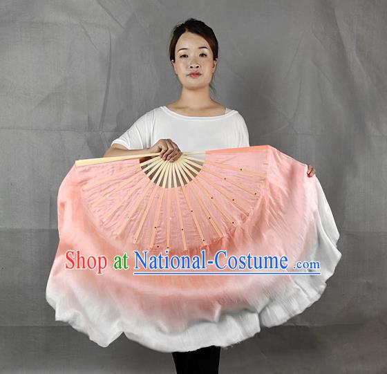 China Classical Dance Silk Fan Jiaozhou Yangko Dance Folding Fan Stage Performance Pink Long Ribbon Fan